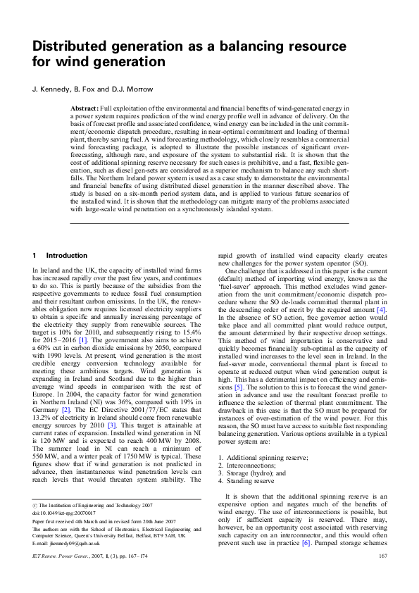 (PDF) Distributed generation as a balancing resource for wind generation
