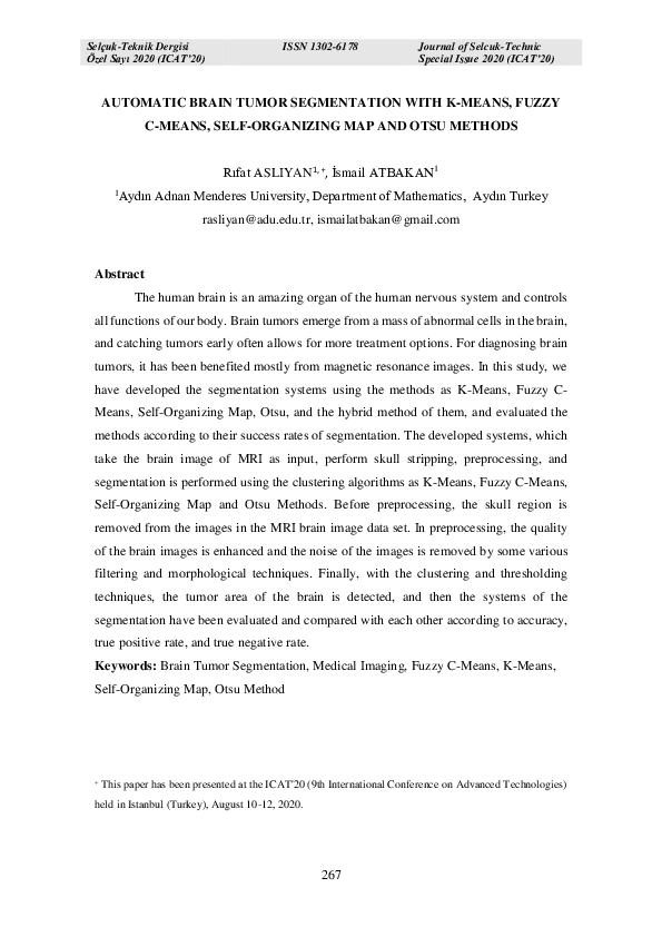 (PDF) Automatic Brain Tumor Segmentation with K-Means, Fuzzy C-Means ...