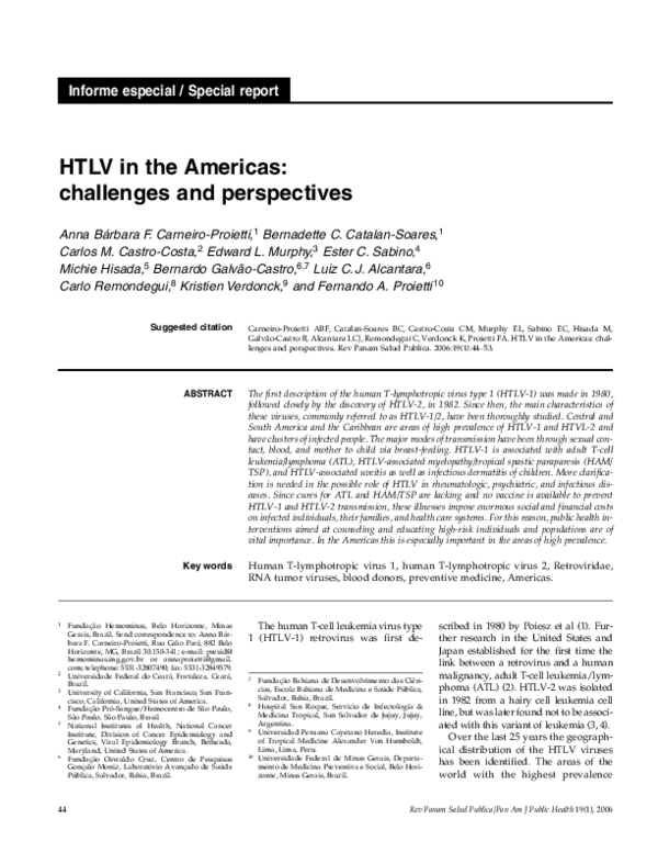 (PDF) HTLV in the Americas: challenges and perspectives