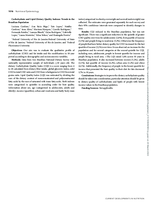 (PDF) Carbohydrate and Lipid Dietary Quality Indexes: Trends in the ...