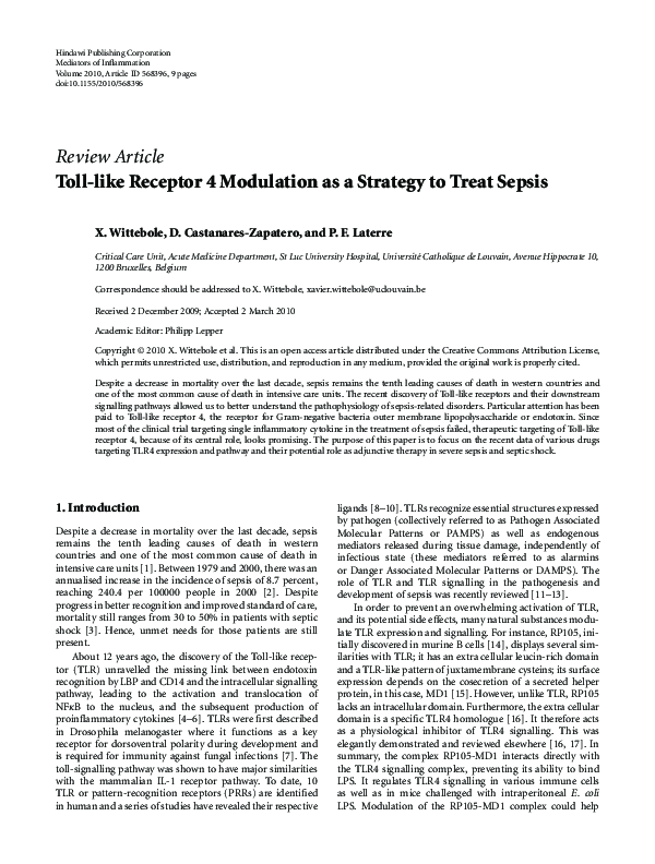 (PDF) Toll-like Receptor 4 Modulation as a Strategy to Treat Sepsis