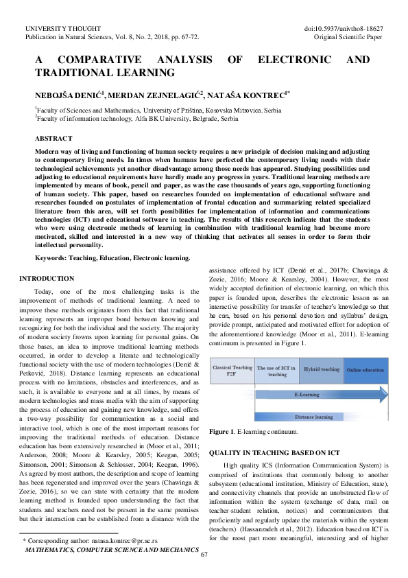 (PDF) A Comparative Analysis of Electronic and Traditional Learning