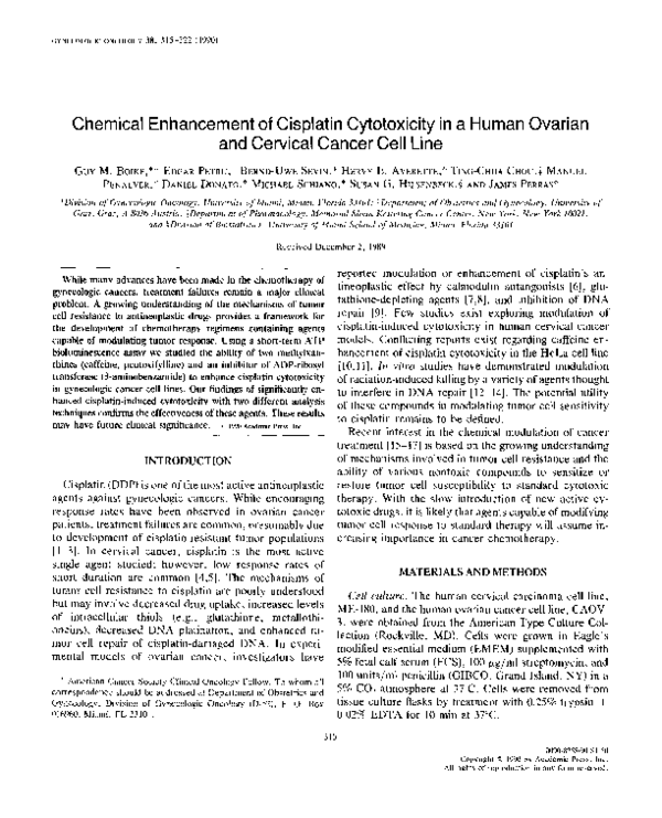 (PDF) Chemical enhancement of cisplatin cytotoxicity in a human ovarian ...