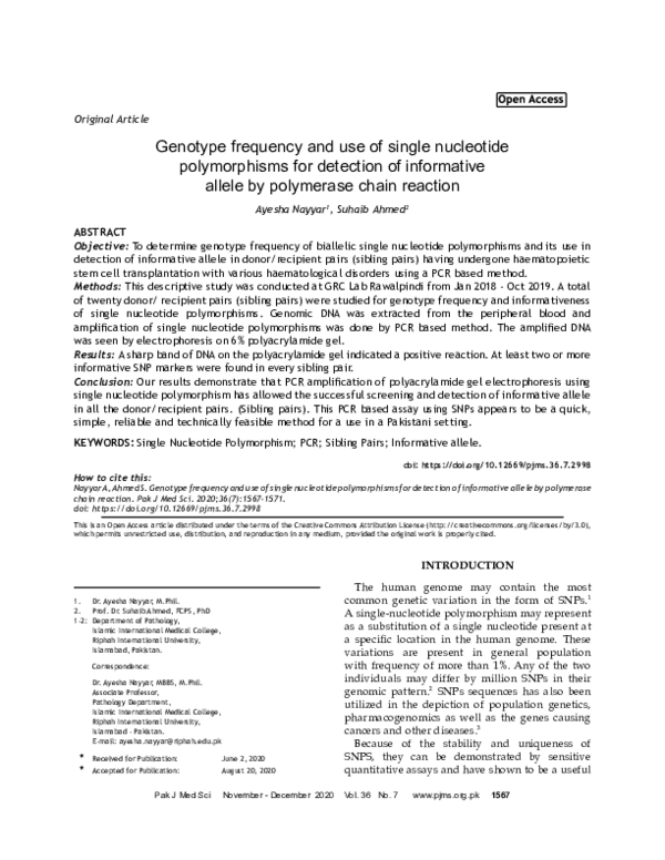(PDF) Genotype frequency and use of single nucleotide polymorphisms for ...