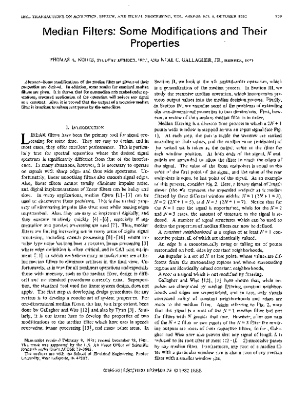 (PDF) Median filters Some modifications and their properties Neal
