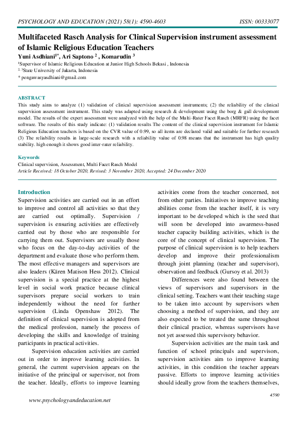 (PDF) Multifaceted Rasch Analysis for Clinical Supervision instrument ...