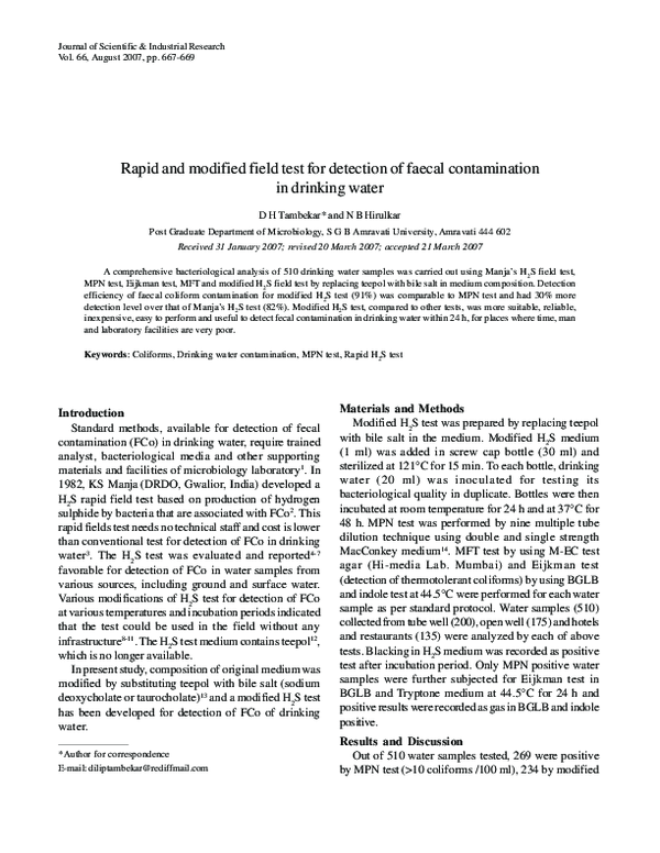 (PDF) Rapid and modified field test for detection of faecal ...