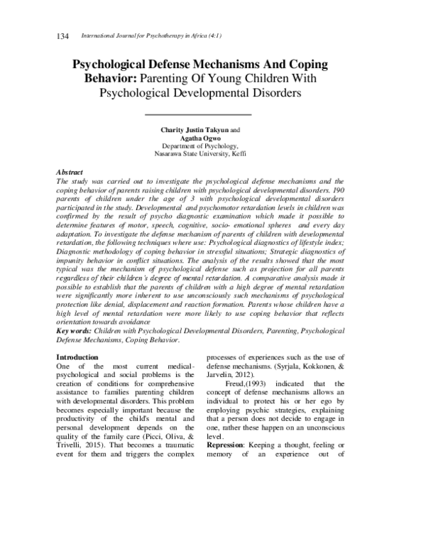 (PDF) Psychological Defense Mechanisms And Coping Behavior: Parenting ...