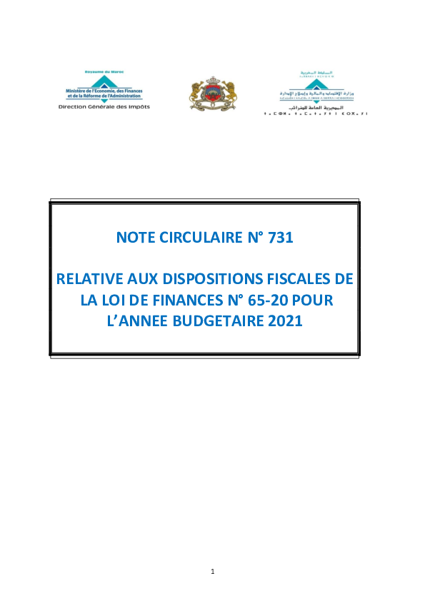 (PDF) NOTE CIRCULAIRE N° 731 RELATIVE AUX DISPOSITIONS FISCALES DE LA ...