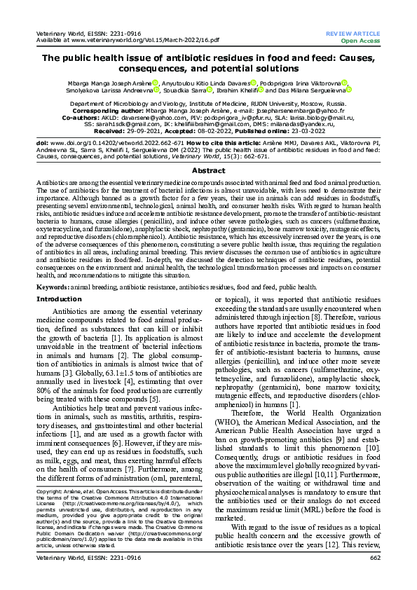 (PDF) The public health issue of antibiotic residues in food and feed ...