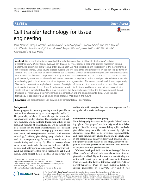 (PDF) Cell transfer technology for tissue engineering