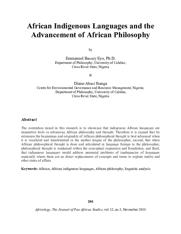 (PDF) African Indigenous Languages and the Advancement of African ...