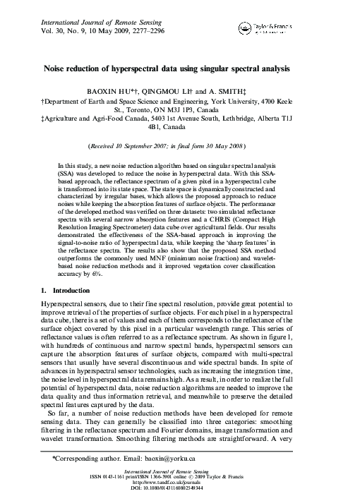 (PDF) Noise reduction of hyperspectral data using singular spectral ...