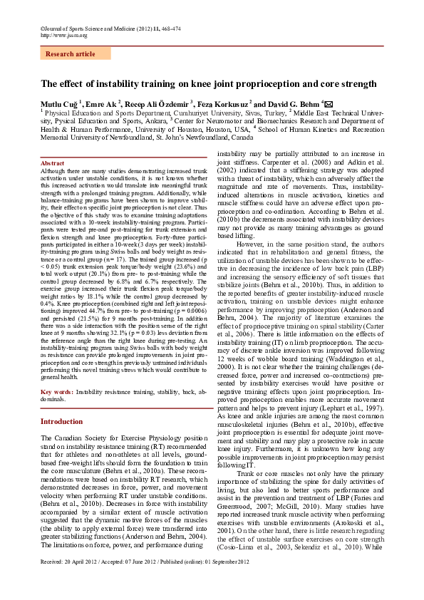 (PDF) The effect of instability training on knee joint proprioception ...