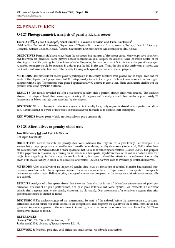 (PDF) 22. PENALTY KICK O-127 Photogrammetric analysis of penalty kick ...