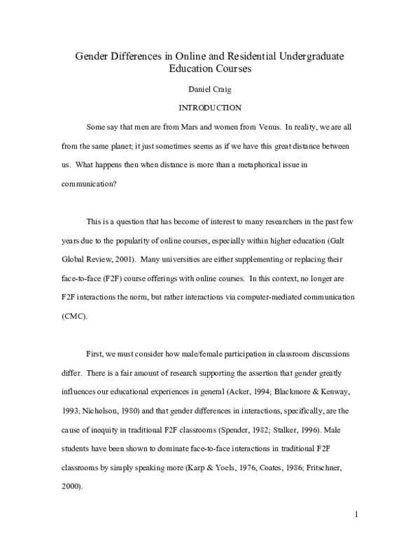 (DOC) Gender Differences in Online and Residential Undergraduate ...