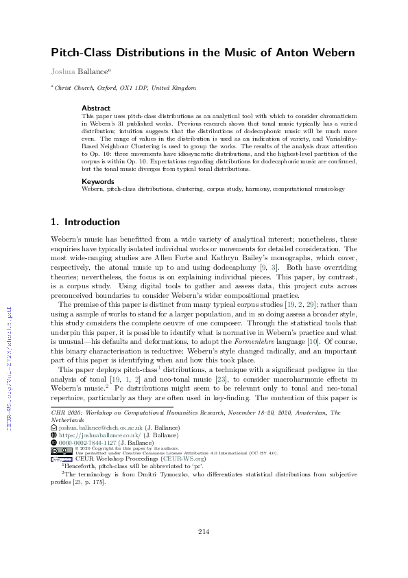 (PDF) Pitch-Class Distributions in the Music of Anton Webern