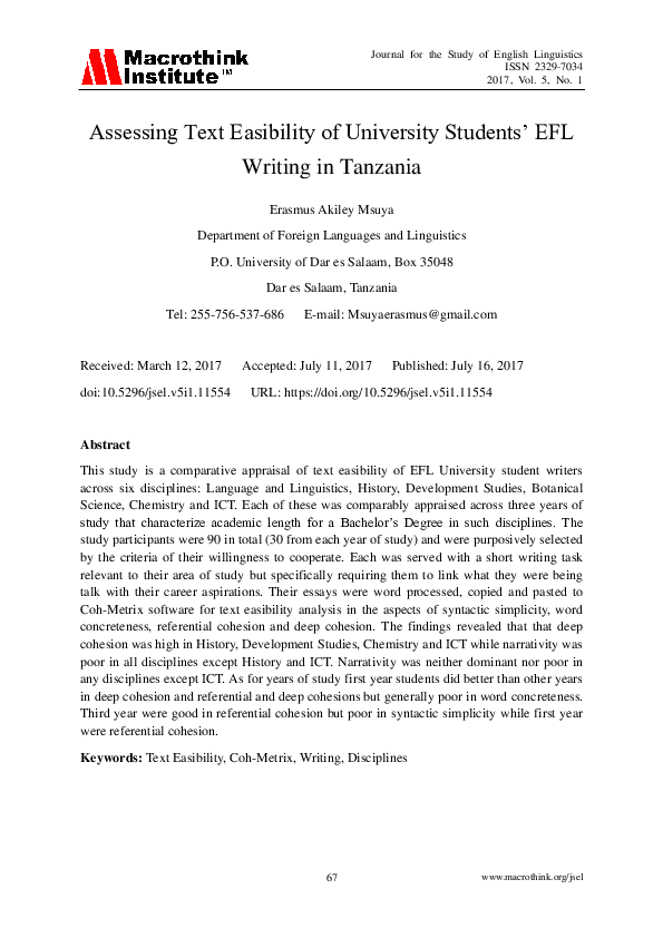 (PDF) Assessing Text Easibility of University Students’ EFL Writing in ...