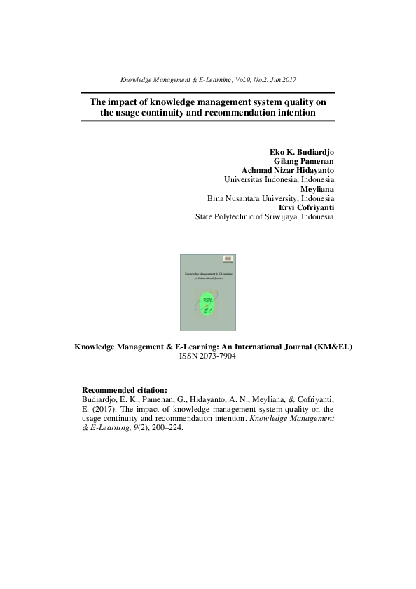 (PDF) The impact of knowledge management system quality on the usage ...