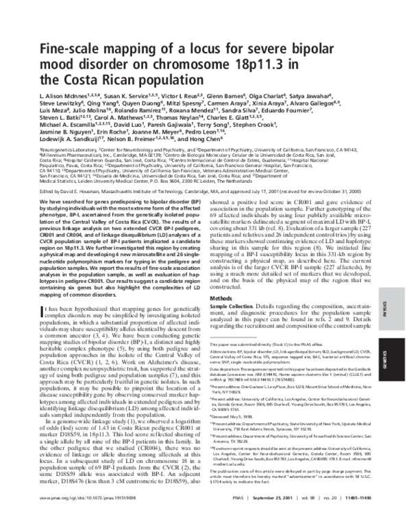 (PDF) Fine-scale mapping of a locus for severe bipolar mood disorder on ...