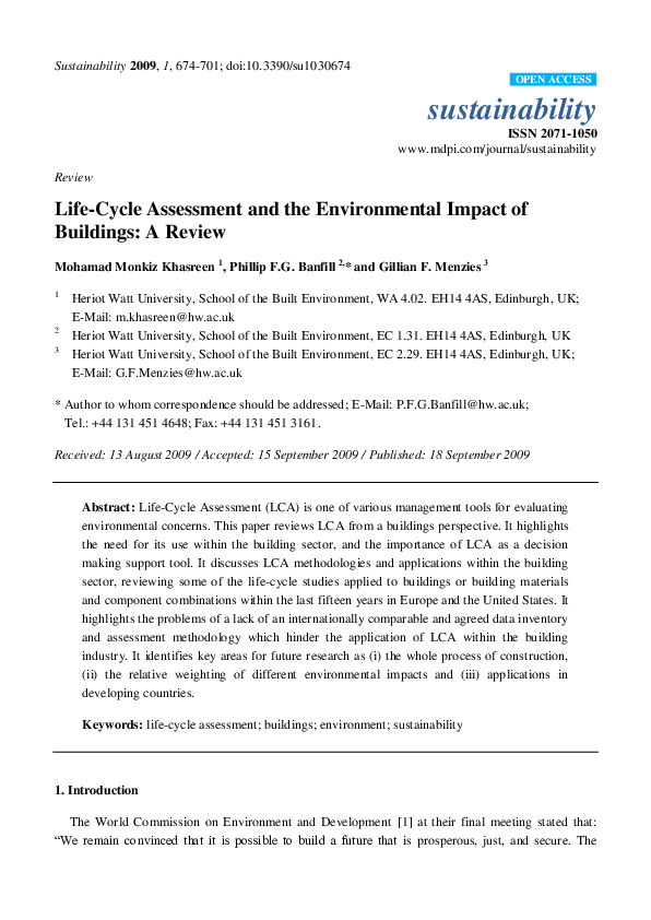 (PDF) Life-Cycle Assessment and the Environmental Impact of Buildings ...