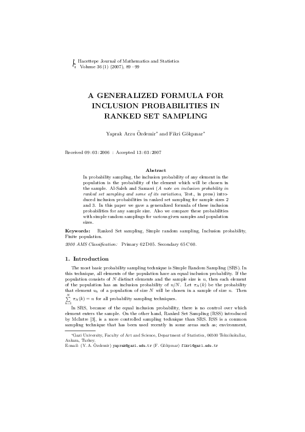 (PDF) A Generalized Formula for Inclusion Probabilities in Ranked Set ...