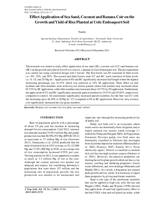 (PDF) Effect Application of Sea Sand, Coconut and Banana Coir on the ...
