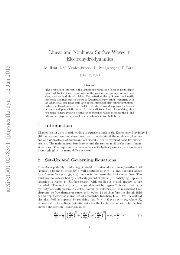 (PDF) Linear and Nonlinear Surface Waves in Electrohydrodynamics