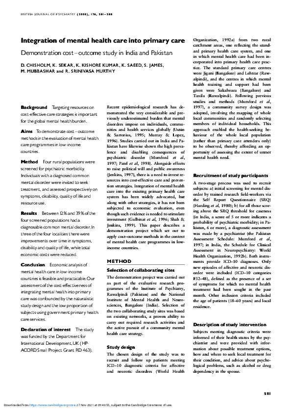 (PDF) Integration of mental health care into primary care