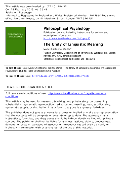 (PDF) The Unity of Linguistic Meaning
