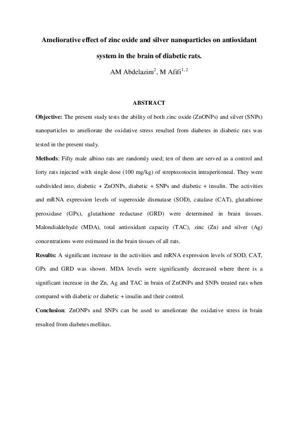 (PDF) Ameliorative effect of zinc oxide and silver nanoparticles on ...