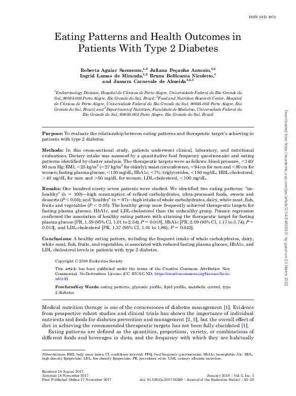(PDF) Eating Patterns and Health Outcomes in Patients With Type 2 Diabetes