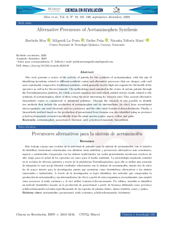 (PDF) Tech Note Alternative Precursors of Acetaminophen Synthesis