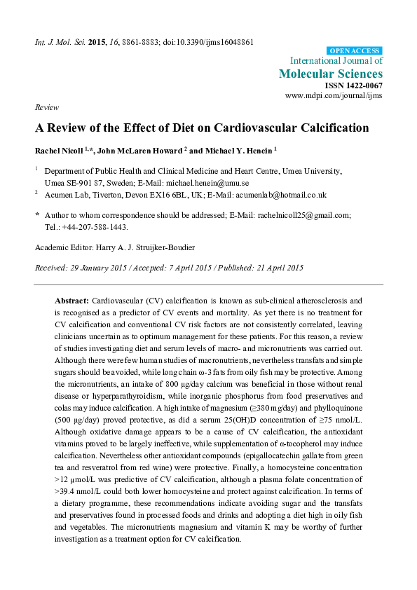 (PDF) A Review of the Effect of Diet on Cardiovascular Calcification