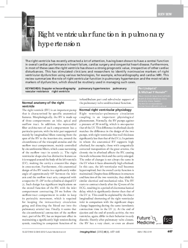 (PDF) Right ventricular function in pulmonary hypertension