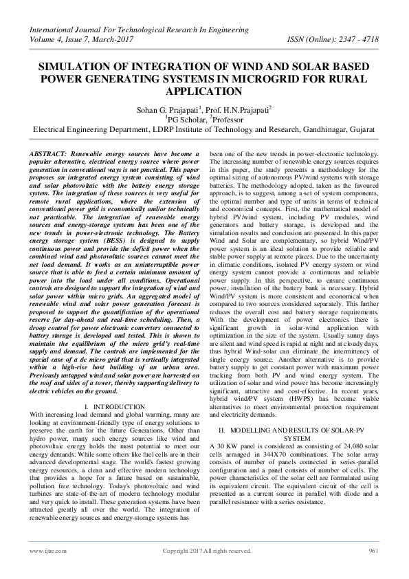 (PDF) Simulation of Integration of Wind and Solar Based Power ...