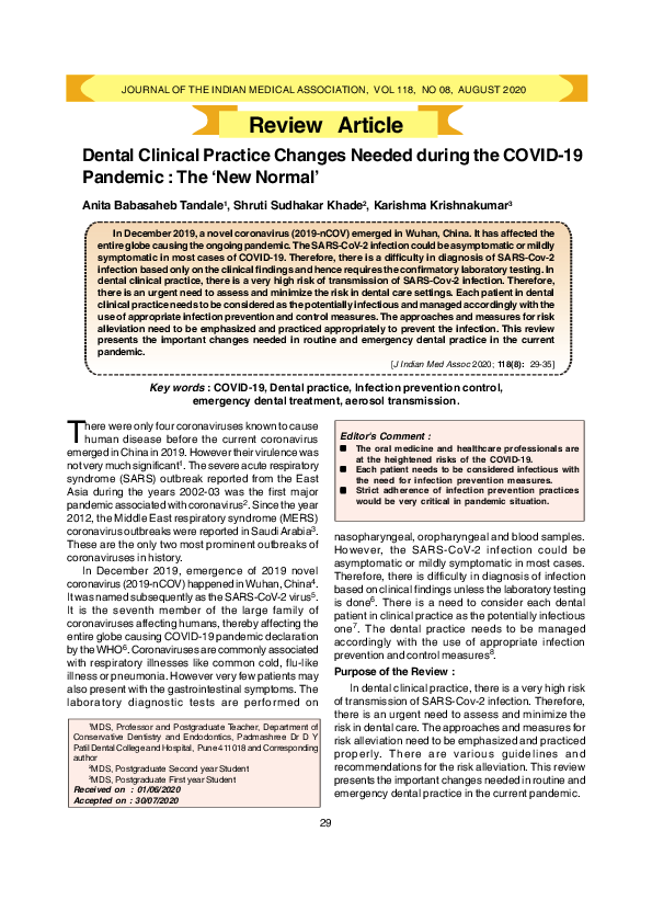(PDF) Dental Clinical Practice Changes Needed during the COVID-19 ...