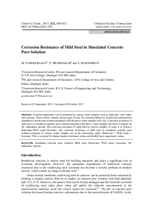 (PDF) Corrosion Resistance of Mild Steel in Simulated Concrete Pore ...