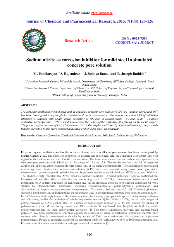 (PDF) Sodium nitrite as corrosion inhibitor for mild steel in simulated ...