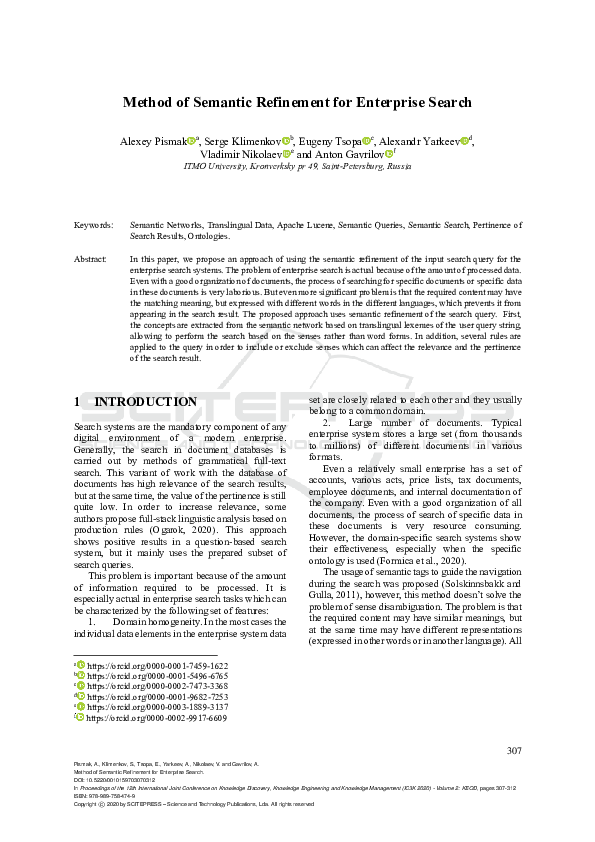(PDF) Method of Semantic Refinement for Enterprise Search