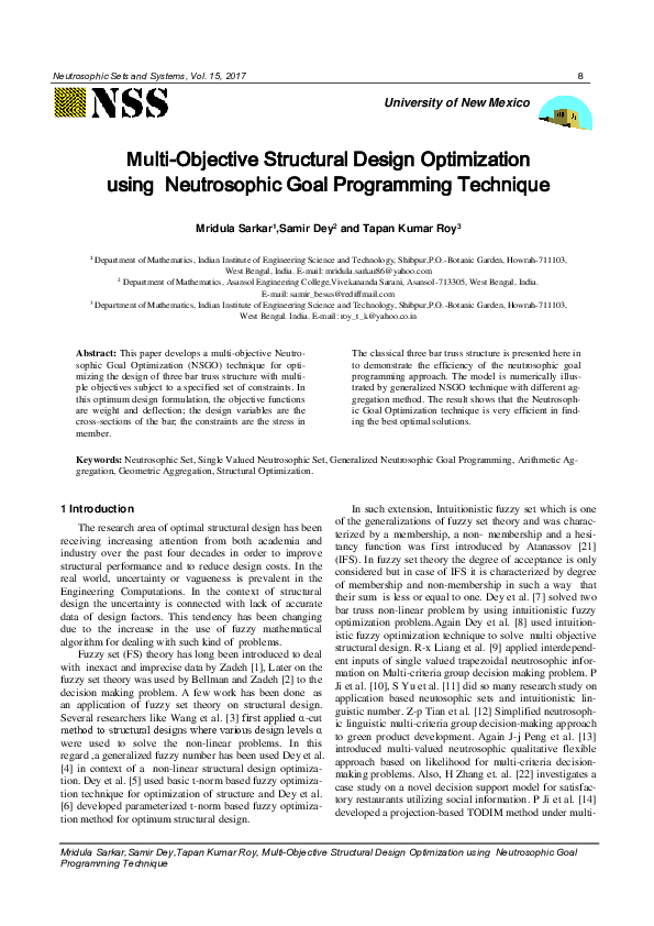 (PDF) Multi-Objective Structural Design Optimization Using Neutrosophic ...