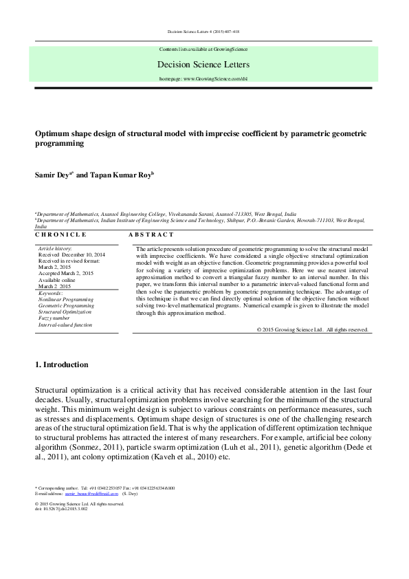 (PDF) Optimum shape design of structural model with imprecise ...