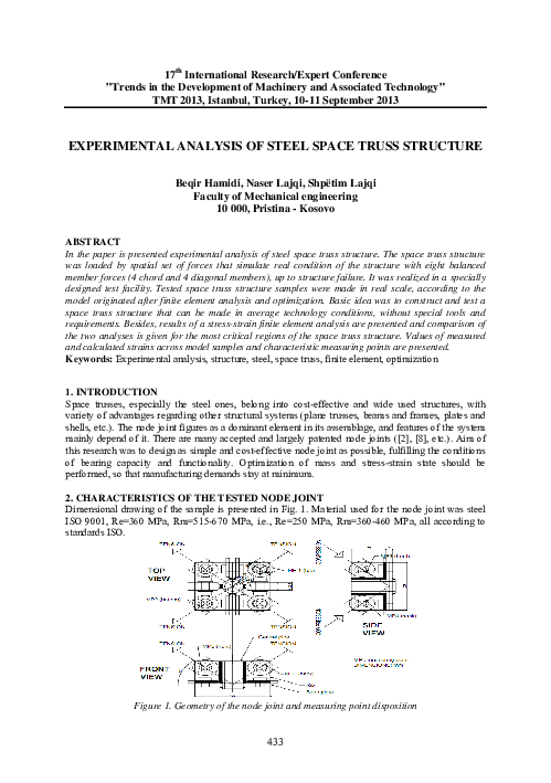 (PDF) Experimental Analysis of Steel Space Truss Structure