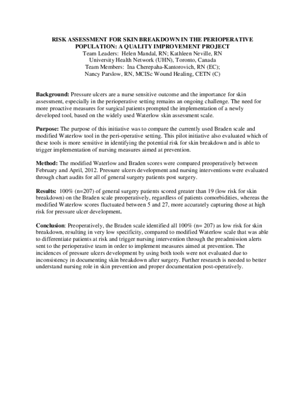 (PDF) Risk Assessment for Skin Breakdown in the Perioperative ...