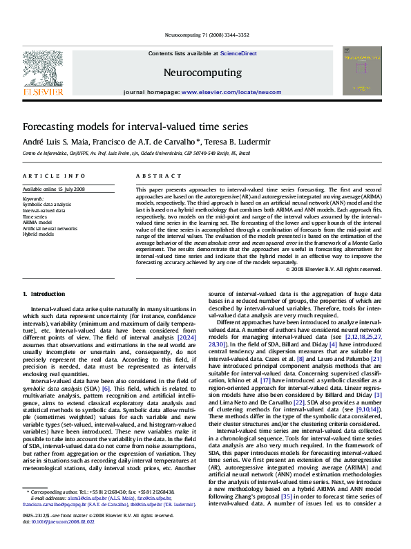 (PDF) Forecasting models for interval-valued time series
