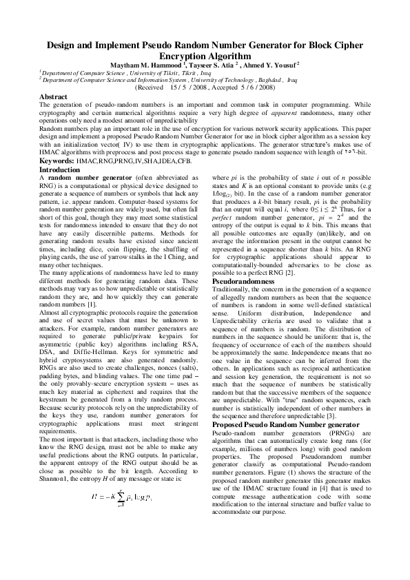 (PDF) Design and Implement Pseudo Random Number Generator for Block ...