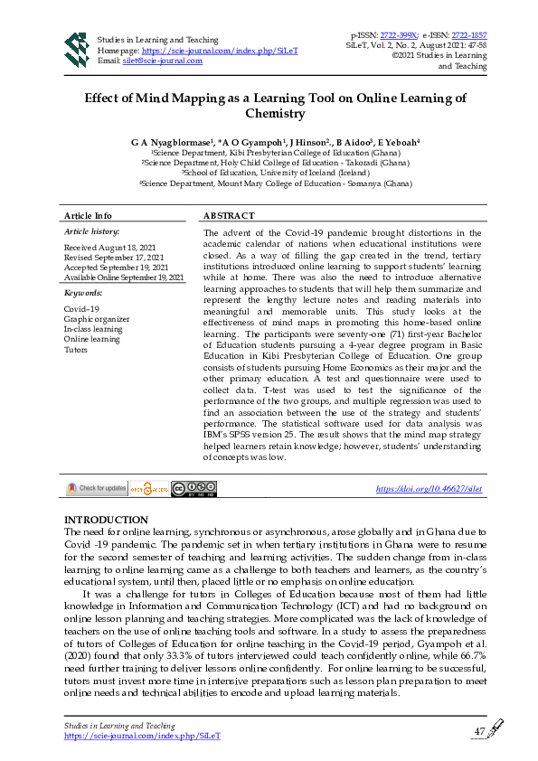 (PDF) Effect of Mind Mapping as a Learning Tool on Online Learning of ...