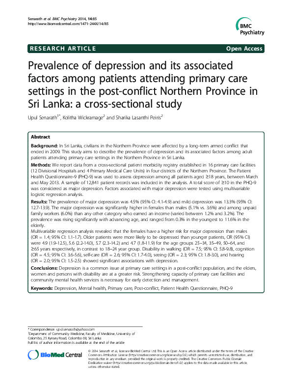 (PDF) Prevalence of depression and its associated factors among ...
