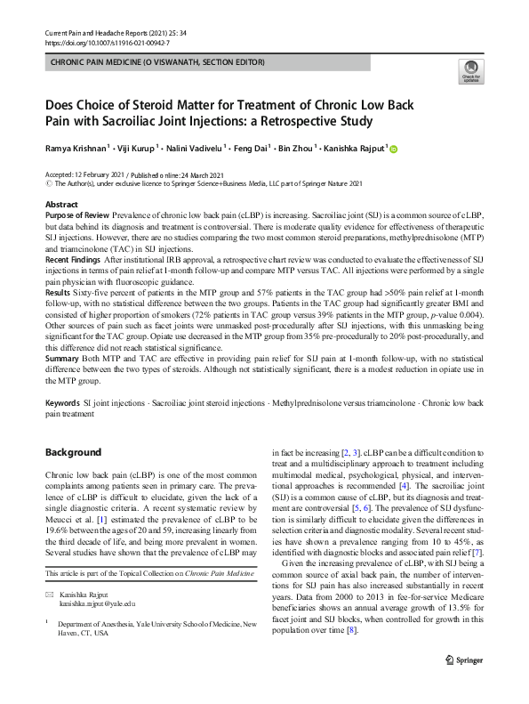 (PDF) Does Choice of Steroid Matter for Treatment of Chronic Low Back ...