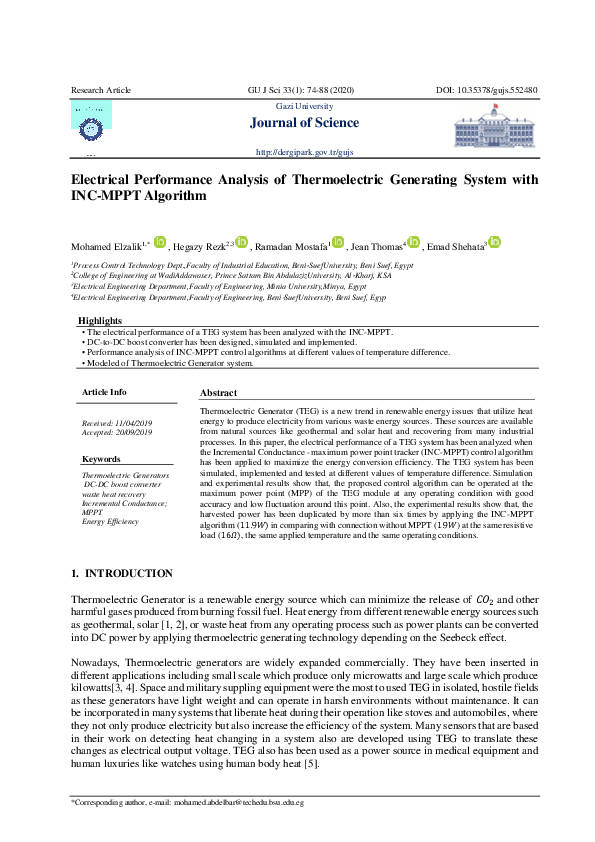(PDF) Electrical Performance Analysis of Thermoelectric Generating ...